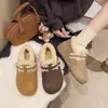 Ropa exterior forrada de polar 2026, zapatos gruesos tipo mula cálidos para mujer con suela gruesa, nuevos zapatos de algodón peluche para otoño e invierno, con aumento interno de altura