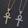 Collar de Hip Hop Europeo y Americano de Aleación Cuadrado Full Diamond Llave de la Vida Anka Cruz Colgante para Hombres Joyería Mujeres