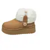 Botas de nieve de invierno para mujer, de felpa, con suela gruesa, botas cortas cálidas antideslizantes de algodón para uso en exteriores, botas cortas de felpa de moda y versátiles