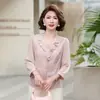Verano 2026 Nuevo Estilo Manga Tres Cuartos Estilo Chino Moda Moderna Holgado Juvenil Versátil Top para Madres de Mediana Edad