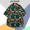 Camisa Floral Tailandesa de Playa para Hombre de Manga Corta Ins Guapo Verano Estilo Hong Kong Retro Hawaiana Seda de Hielo Camisa de Playa Moderna
