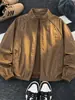 Jaqueta bomber curta desconstruída estilo americano, nova coleção de outono, jaqueta baseball para homens, corte solto, plus size, gola alta