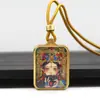 Mini Pingente Thangka de Aço Titânio Dourado Colorido Vida Passada e Presente Cinco Elementos Huang Caishen Rastreando Ouro Pingente Thangka Colar