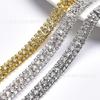 Venta al por mayor de fábrica tres filas de cadena de garra agarre para la oreja cadena densa de diamantes de imitación cadena de diamantes blanco plateado accesorios de joyería de cadena de diamantes para coser a mano DIY