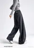 Otoño 2026 Nuevos Pantalones Anchos Versátiles Cintura Alta Elástica Cinturilla de Bloque de Color Pantalones Deportivos Pierna Curva Retro con Cordón Mujer