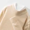 Suéter unissex 100% lã transfronteiriço, gola alta discreta, pulôver liso, suéter base, malha solta casual de negócios para outono e inverno