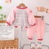 Conjunto Jaqueta Baseball Color-Block de Outono para Meninas 2025 Nova Moda Bebê Menina Pequena Chanel Jaqueta Dupla Camada Conjunto Três Peças