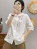 Camisa de Algodão de Camada Dupla Manga Curta Feminina Verão Estilo Mori Artístico Pequeno Fresco Bordado Algodão Puro Top Chique