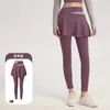 Conjunto de Pantalones Falda Deportivos de Fitness para Correr de Dos Piezas Falsas Bloque de Color, Cintura Alta Levanta Glúteos, Ajustados, Anti-Exposición, Cubre Cadera, Conjunto de Ropa de Yoga