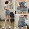 Falda Vaquera Bordada para Mujer, Nuevo Estilo de Verano, Cintura Alta, Figura Adelgazante, Línea A, Bodycon Versátil, Falda Corta