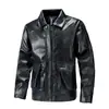 Chaqueta de Cuero para Hombre para Primavera y Otoño, Chaqueta de Motociclista Estilo Americano con Cuello de Solapa, Elegante Chaqueta de Cuero con Bolsillos Tridimensionales y Estilo Ropa de Trabajo