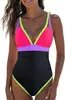 Nuevo Traje de Baño de una Pieza 2027, Color Sólido con Diseño de Bloques de Color, Secado Rápido, Sexy, Traje de Baño Transfronterizo de Comercio Exterior Europeo y Americano de Amazon para Mujeres