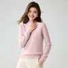 Suéter de cashmere com trama waffle, macio, gola semi-alta para mulheres, outono/inverno, simples, casual, básico e adequado para sobreposição, com padrão de malha texturizada