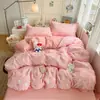 Conjunto de cama de quatro peças macio e amigo da pele em estilo Ins, capa de edredom, conjunto de três peças lavável à máquina, roupa de cama para dormitório estudantil 4