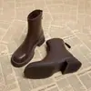 Botines Gruesos de Tacón Grueso de Cuero Suave para Mujer, Nuevos de Primavera/Otoño 2026, Punta Redonda Retro, Color Sólido, Cierre de Cremallera Trasera, Calzado Sencillo para Casa o Exterior