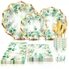 Mu003 Eucalipto Boda Ola Bebé Plato Vajilla Festiva 8 Personas Set de 6 Piezas Plato de Papel Servilleta de Papel