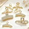 Presilha de garra para cabelo de liga metálica de alta qualidade estilo coreano, simples e elegante, presilha quadrada minimalista para mulheres, cheia de strass, presilha tubarão versátil, atacado