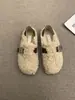 Zapatos mullidos para mujer para uso exterior, elegantes mocasines slip-on estilo hada nuevos para otoño e invierno 2026, zapatos de algodón peludo de suela plana para mujer
