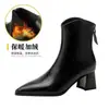 Sapatos Femininos Outono e Inverno Novo Estilo Estilo Britânico Salto Alto Bico Fino Salto Grosso Zíper Traseiro Botas Curtas Botas de Couro Botas Martin Botas Curtas