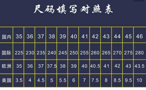 尺码表
