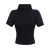 Retrô Americano Garota Quente Slim Tricô de Manga Curta Feminino Primavera Elástico Emagrecimento Gola Alta Sexy Top Curto Barriga de Fora