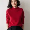 Suéter de Lana Retorcida Holgado de Hombro Raglán de Gama Alta, Top Tejido Jacquard de Doble Hilo Engrosado de Cuello Semi-Alto, Suéter de Cachemir para Mujer