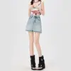 Falda de Mezclilla de Cintura Alta para Mujer Verano 2025 Moderna Versátil Nueva Retro Cintura Alta Adelgazante Línea A Bodycon Falda Corta