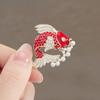 Broche Retrô Peixe Koi Vermelho Pérola Gota de Óleo Feminino Elegante Nicho Design Animal Corsage