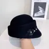Sombrero de Equitación de Lujo Ligero de Seda y Lino con Flor de Perla para Mujer, Sombrero de Fieltro de Lana Australiana para Otoño e Invierno, Boina Retro, Elegante Gorra de Pico
