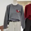 Tricô Jacquard Cartoon com Cobertura da Barriga Gola Redonda para Mulheres Moda Outono e Inverno 2025 Versátil Peça Básica Top Solto