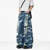 Jeans rotos lavados estilo americano para hombres y mujeres, pantalones camuflados de diseño vintage para verano, pantalones curvos con vibra de alta costura