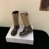 Botas de Caballero con Hebilla de Cinturón y Costuras de Gamuza, Puntera Redonda, Estilo Coreano, para Mujer, Nuevas Primavera y Otoño 2025, Botas de Moda Versátiles