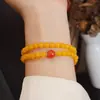 Nuevo Pulsera de Ágata Amarilla Natural Estilo Chino para Mujer, Diseño Pixiu de Doble Círculo, Joyería al por Mayor de Perlas de Fuente de Sal de Ágata de Alta Gama