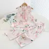 Traje de Algodón y Seda para Niñas Hanfu Qingdao Algodón Artificial Disfraz Tradicional Chino para Niños Bebé Niña Verano Dos Piezas Traje Tang