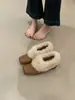 Zapatos peludos súper elegantes sin cordones para mujer, Nuevos zapatos de invierno de cuero 2025 con forro polar añadido, Mocasines de punta cuadrada con tacón grueso