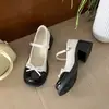 Zapatos Mary Jane de piel tacones altos estilo francés 2026 Verano nuevos retro tacón grueso lazo zapatos de vestir estilo Coco Chanel