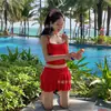 4 Colores Estilo Nuevo Simple Color Sólido Traje de Baño de Dos Piezas Estilo Falda, Sexy Hueco Espalda Descubierta Nuevo Traje de Baño para Resort de Aguas Termales
