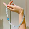 Colar Corrente de Clavícula Cristal Branco Natural Cor Aquamarina Contraste