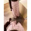 Pantalones de pijama de algodón y seda con estampado de cerezas, estilo dulce, para mujer, verano, cintura elástica, holgados, cómodos, transpirables, se pueden usar afuera, pantalones largos para casa