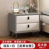 Mesita de noche de cuero, moderna y simple, para uso en el hogar, lujo ligero, pequeña, multifuncional, madera maciza, almacenamiento para dormitorio, mesita de noche, mueble de almacenamiento