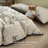 Juego de ropa de cama de cuatro piezas de gasa de doble capa, sábana y funda de edredón, juego de ropa de cama de tres piezas individual para dormitorio, adecuado para todas las estaciones