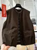 Diseño único y elegante, chaleco de algodón puro con cuello alto en capas para mujer, ropa de otoño estilo coreano, chaqueta sin mangas, chaleco, prenda exterior