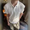 Estilo Old Money Tejido Texturizado Manga Corta para Hombre Verano Vintage Hueco Camisa Polo Color Sólido Casual Holgado Versátil Media Manga