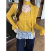 Cardigan de Tricô Longo Elegante com Recortes e Fita, Top de Tricô Fino, Suéter de Lã, Fábrica de Exportação