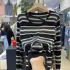 Suéter de punto a rayas para mujer, corte ajustado, ligero, diseño nuevo para primavera y otoño, de manga larga, versátil, top elegante