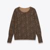 Para Aliexpress Popular Exportação Transfronteiriça Estilo Europeu e Americano Roupas Femininas Estampa Animal Estampa de Leopardo Manga Longa Gola Redonda Agulha