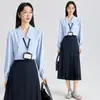 Camisa de Gasa Elegante de Manga Larga Azul, Estilo Nuevo de Primavera y Otoño, Corte Ajustado, para Viajar, Entrevistas, Ropa de Trabajo, Profesional, para Mujer