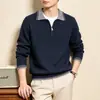 Venda Quente Transfronteiriça Moda Clássica Suéter de Tricô com Zíper Meio e Gola Lapela Masculino Fio Fino Tricô Fio Fino Venda Direta da Fábrica