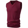 Colete Tricot Gola V Sem Manga Outono Inverno Moda Masculina Simples Cor Sólida Suéter Pulôver Colete Casual de Negócios