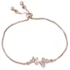 Joia Popular de Presente Transfronteiriça da Amazon Design Simples de Luxo Leve Borboleta Dupla Cravejada de Diamantes Pulseira Puxável para Melhor Amiga para Mulheres